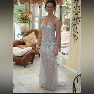 ✨SOLD✨ Terani Prom Gown - Silver with Gold and Silver crystals